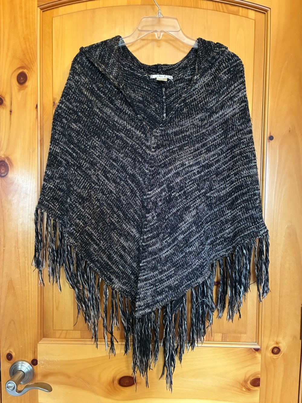 Willow & Clay Black and White Marled Fringe Poncho